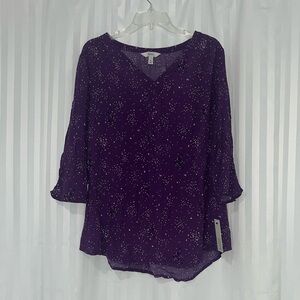 NWT Croft & Barrow Purple 3/4 Sleeve Relaxed Blouse